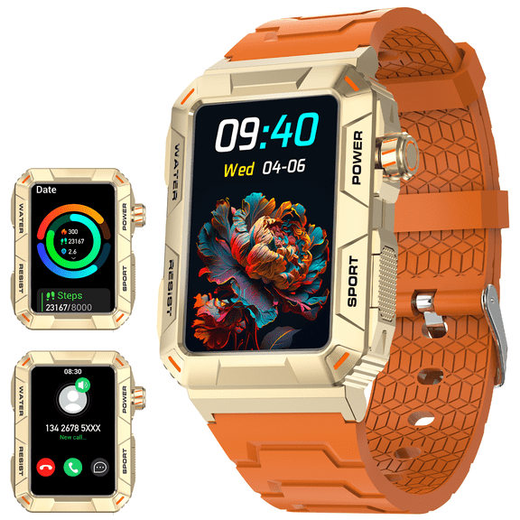 VOPOCO Rugged Smartwatch Big Screen HD Smart Watch for Men IP67 Waterproof Activity Tracker Outdoor Tactical Watch for iOS Android