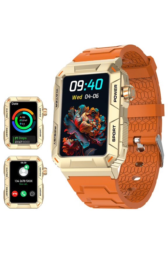 Rugged Smartwatch Big Screen HD Smart Watch for Men IP67 Waterproof Activity Tracker Outdoor Tactical Watch for iOS Android