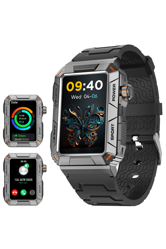 Rugged Smartwatch Big Screen HD Smart Watch for Men IP67 Waterproof Activity Tracker Outdoor Tactical Watch for iOS Android