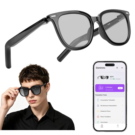VOPOCO Smart Sunglasses with AI Assistant, Bluetooth Calling, Hi-Fi Stereo Sound, Adjustable Electrochromic Dimmable TR90 Lightweight Smart Glasses for Driving Outdoor Travel