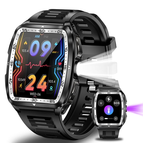 VOPOCO Smart Watch for Men, 1.8'' HD Barrel Screen, 50M Waterproof, LED Flashlight, Activity Tracker, Make Calls, 400mAh Battery, Compatible with iOS & Android