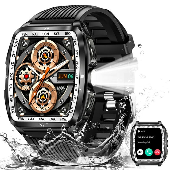 VOPOCO Smart Watch for Men, 1.8'' HD Barrel Screen, 50M Waterproof, LED Flashlight, Activity Tracker, Make Calls, 400mAh Battery, Compatible with iOS & Android
