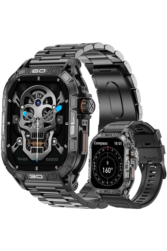 Smart Watch for Men(Answer/Call) with AMOLED Screen Rugged Smart Watch Compass Big Battery Sports Smartwatch 100+ Sport Modes Tracker Step Counter for iOS Android