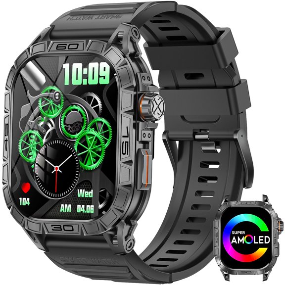 VOPOCO Smart Watch for Men(Answer/Call) with AMOLED Screen Rugged Smart Watch Compass Big Battery Sports Smartwatch 100+ Sport Modes Tracker Step Counter for iOS Android