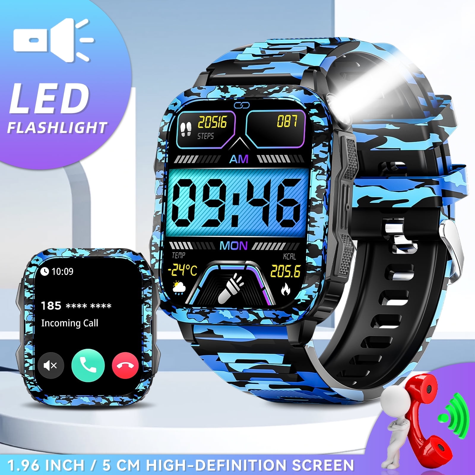 VOPOCO Smart Watch for Men with LED Flashlight 3ATM Waterproof Watch 1. ...