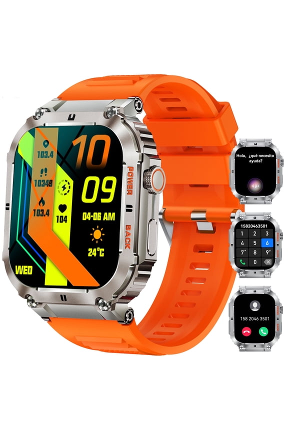 Smart Watch for Men Make Calls Rugged Sports Watch 1.96" HD Big Screen Smartwatch Compatible with iOS Android Phones Waterproof Activity Tracker Watch
