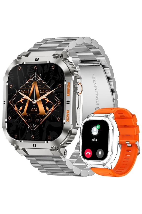 Smart Watch for Men Make Calls Rugged Sports Watch 1.96" HD Big Screen Smartwatch Compatible with iOS Android Phones Waterproof Activity Tracker Watch
