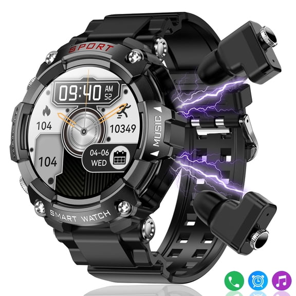 VOPOCO Smart Watch for Men with TWS Earbuds 1.52" HD Fitness Tracker Watch IP67 Waterproof 100+ Sports Modes 3 in 1 Bluetooth Smartwatch for iOS Android Phones