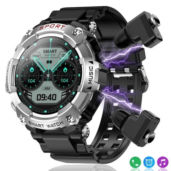 VOPOCO Smart Watch for Men with TWS Earbuds 1.52" HD Fitness Tracker Watch IP67 Waterproof 100+ Sports Modes 3 in 1 Bluetooth Smartwatch for iOS Android Phones