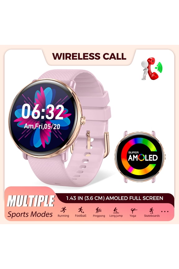 Smart Watch for Men Women, 1.43” AMOLED Smartwatch for iPhone Android(Answer/Make Calls), 100+ Sports Modes Fitness Tracker IP68 Waterproof Activity Tracker