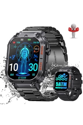 Smart Watch for Men 5ATM Waterproof 2.02" Rugged Smartwatch with Compass (Answer/Dial Calls) Outdoor Sport Watch for Android iOS