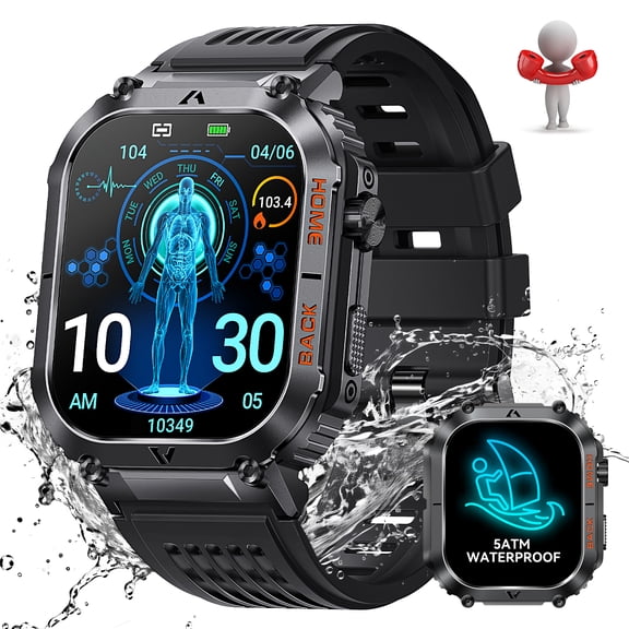 VOPOCO Smart Watch for Men 5ATM Waterproof 2.02" Rugged Smartwatch with Compass (Answer/Dial Calls) Outdoor Sport Watch for Android iOS