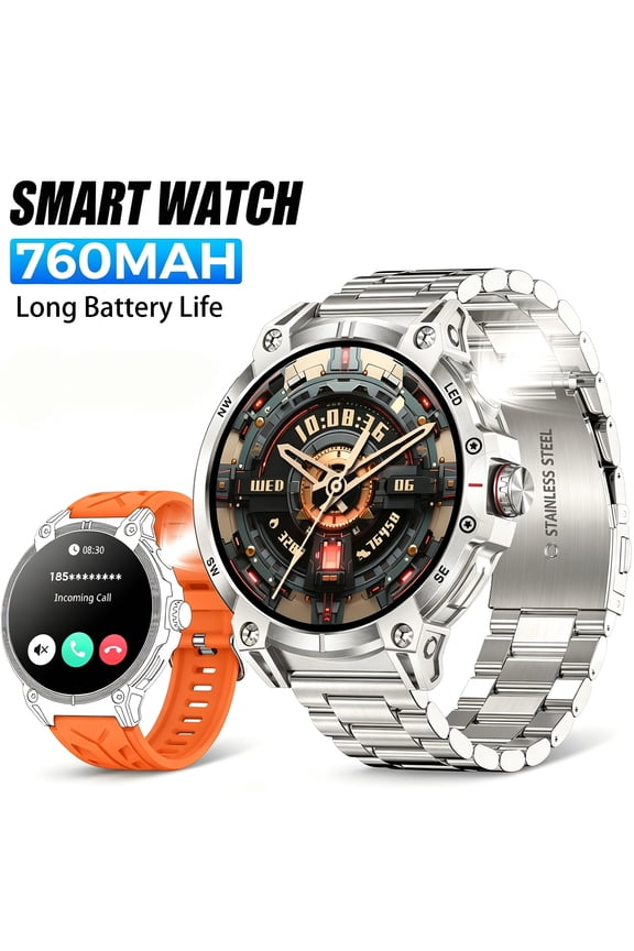 Smart Watch for Men(Answer/Dial Calls)with LED Flashlight 760mAh Battery 100+ Sports Modes Watch 1.85” HD Smartwatches for iOS Android