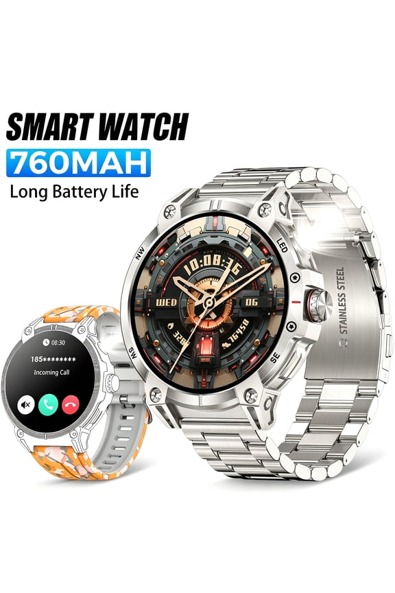 Smart Watch for Men(Answer/Dial Calls)with LED Flashlight 760mAh Battery 100+ Sports Modes Watch 1.85” HD Smartwatches for iOS Android