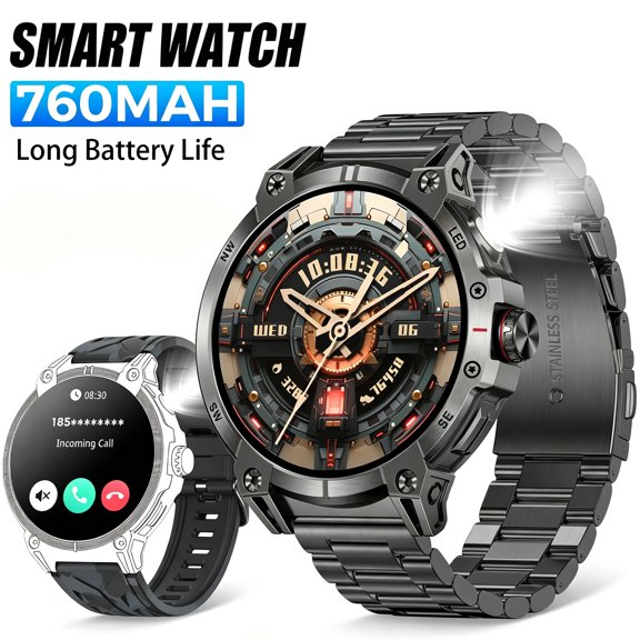 VOPOCO Smart Watch for Men(Answer/Dial Calls)with LED Flashlight 760mAh Battery 100+ Sports Modes Watch 1.85” HD Smartwatches for iOS Android
