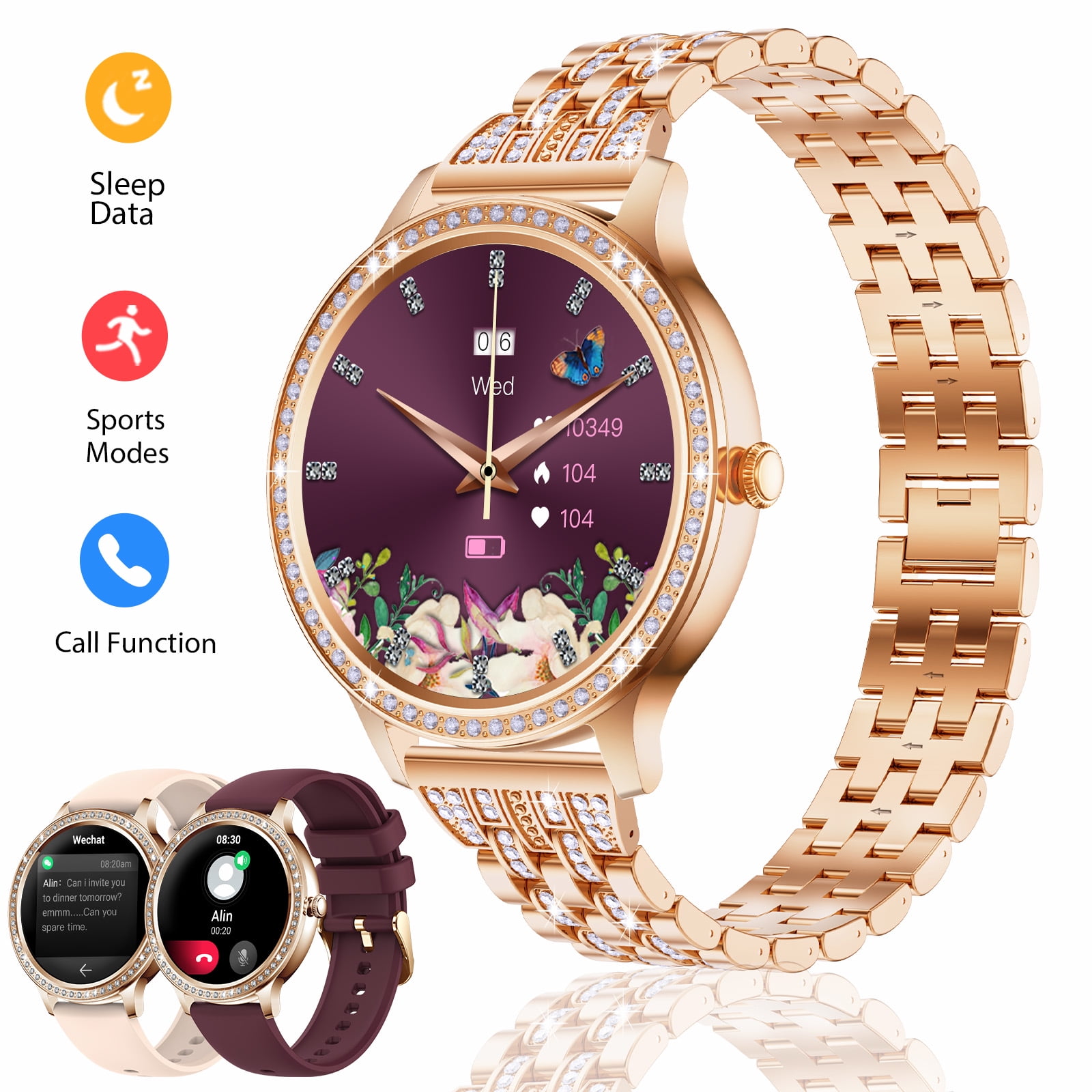 VOPOCO Smart Watch for Women Call Receive/Dial with 20 Sports Modes Waterproof Watch Smartwatch 1.32" HD Full Touch Screen for iPhone Android