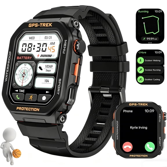 VOPOCO Smart Watches for Men (Answer/Make Calls) with GPS, 1.75" HD Outdoor Tactical Smartwatch with Sport Modes Anti-seismic Anti-collision Design for iOS/Android