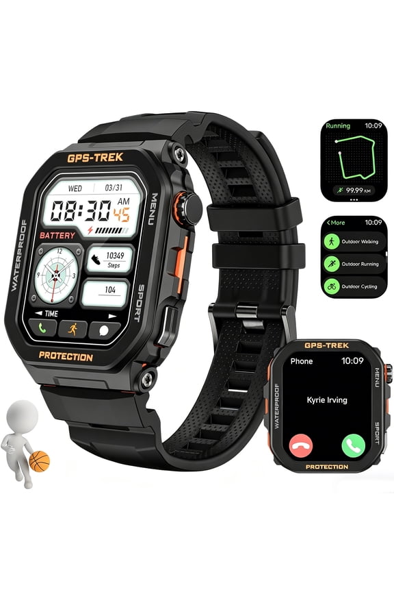 Smart Watches for Men (Answer/Make Calls) with GPS, 1.75" HD Outdoor Tactical Smartwatch with Sport Modes Anti-seismic Anti-collision Design for iOS/Android