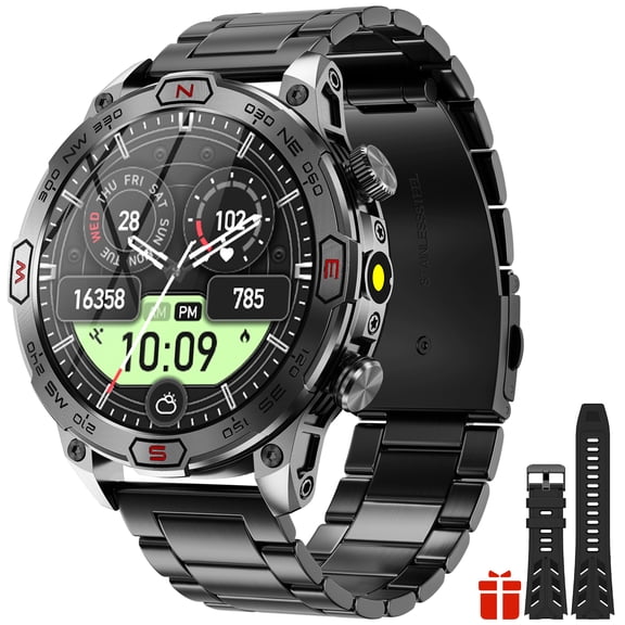 VOPOCO Smart Watches for Men (Answer/Make Calls) with LED Flashlight, 1.43"AMOLED Tactical Smartwatch with Compass 100+ Sports Modes Fitness Tracker with Heart Rate Sleep Monitor for Android iOS