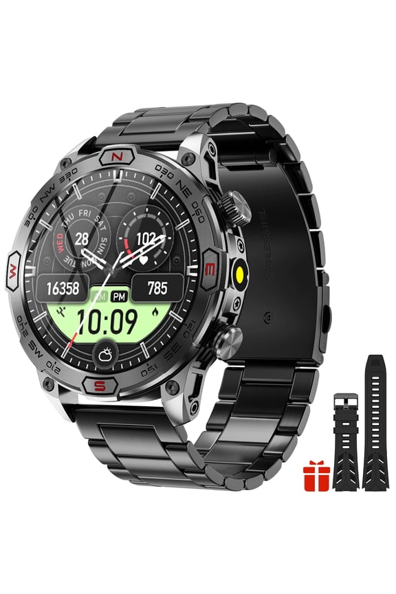 Smart Watches for Men (Answer/Make Calls) with LED Flashlight, 1.43"AMOLED Tactical Smartwatch with Compass 100+ Sports Modes Fitness Tracker with Heart Rate Sleep Monitor for Android iOS