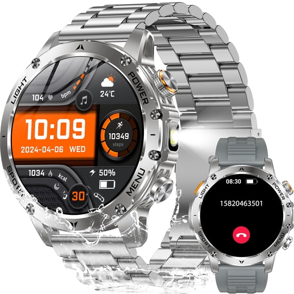 VOPOCO Smart Watches for Men (Answer/Make Calls) with LED Flashlight 1.7" HD, Outdoor Smartwatch with 100+ Sport Modes IP68 and Bluetooth Calling for iOS/Android Phones