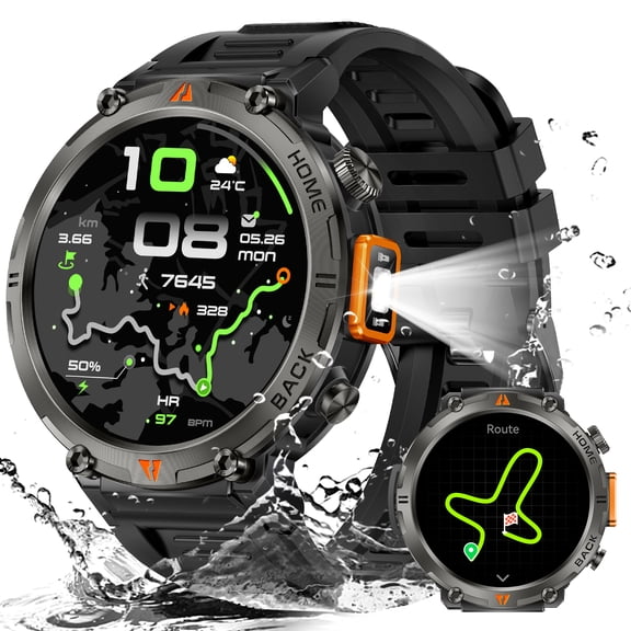 VOPOCO Smart Watches for Men (Answer/Make Calls) LED Flashlight and GPS, Rugged Smartwatch with 1.45" HD Activity Tracker Big Battery 530MAH and 3ATM Waterproof for iOS/Android