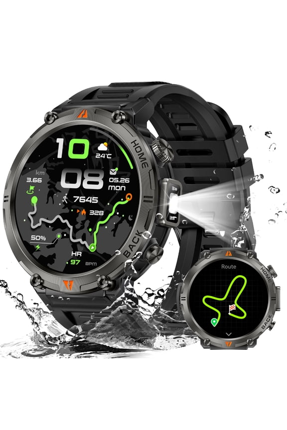 Smart Watches for Men (Answer/Make Calls) LED Flashlight and GPS, Rugged Smartwatch with 1.45" HD Activity Tracker Big Battery 530MAH and 3ATM Waterproof for iOS/Android