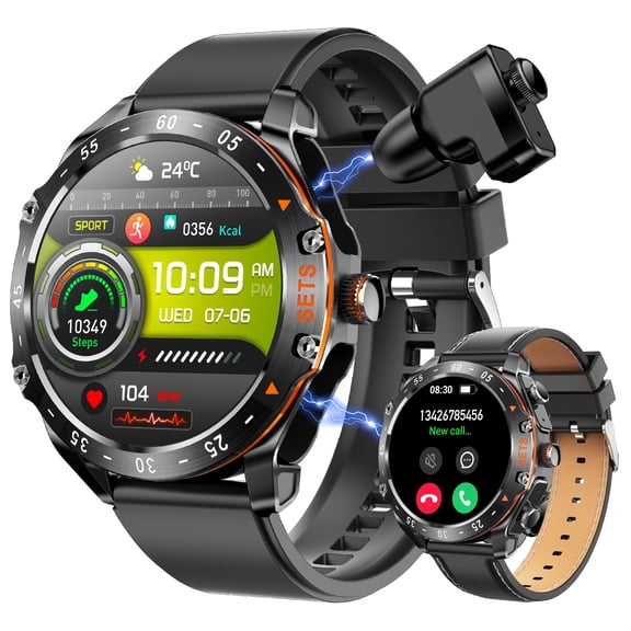 VOPOCO Smart Watches for Men with Earbuds Inside (Answer/Make Call), 1.52" Fitness Tracker with 100+ Sport Modes and Sport Records, Large-capacity Battery Waterproof for iPhone Android