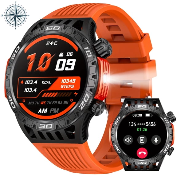VOPOCO Smart Watches for Men with LED Flashlight Compass, 1.46" Bluetooth Call Activity Tracker with 450mAh 100+ Sports Modes, 3ATM Waterproof Smartwatch for Android iOS