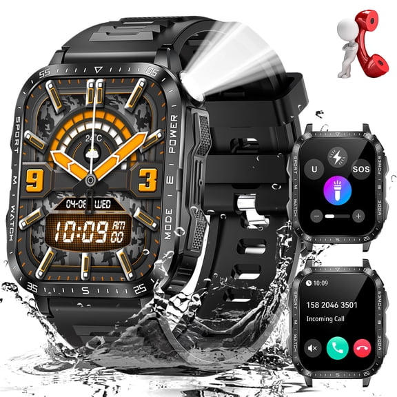 VOPOCO Smart Watches for Men (Make/Answer Call) with Flashlight, 1.96" HD Screen Activity Tracker with 100+ Sport Modes, 430mAh Battery Waterproof Smartwatch for iOS Android