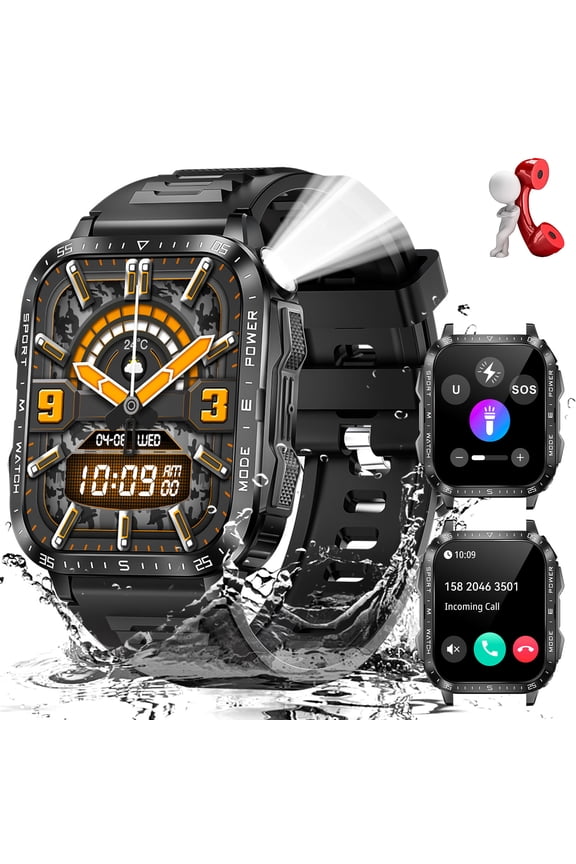 Smart Watches for Men (Make/Answer Call) with Flashlight, 1.96" HD Screen Activity Tracker with 100+ Sport Modes, 430mAh Battery Waterproof Smartwatch for iOS Android