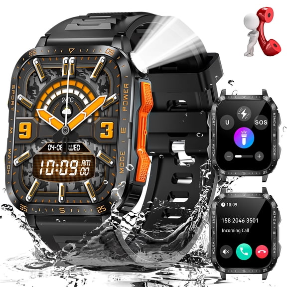 VOPOCO Smart Watches for Men (Make/Answer Call) with Flashlight, 1.96" HD Screen Activity Tracker with 100+ Sport Modes, 430mAh Battery Waterproof Smartwatch for iOS Android