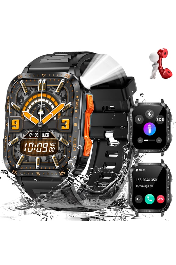 Smart Watches for Men (Make/Answer Call) with Flashlight, 1.96" HD Screen Activity Tracker with 100+ Sport Modes, 430mAh Battery Waterproof Smartwatch for iOS Android