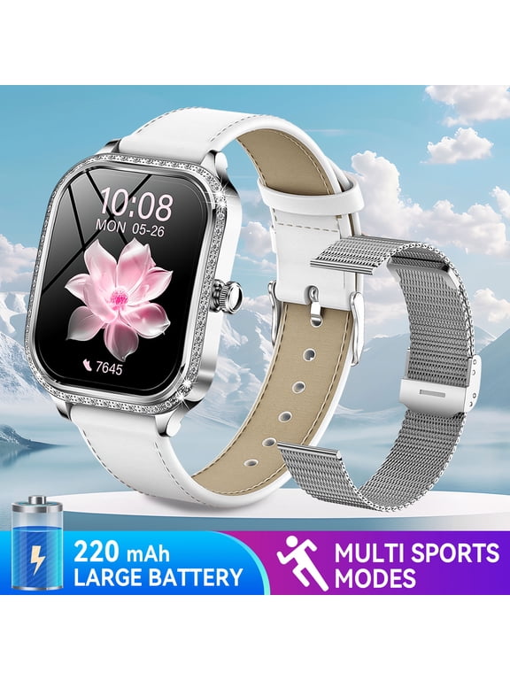 Smart Watches for Women(Answer/Make Call) with Diamonds, 1.75” HD Screen Smartwatch with 100+ Sports Modes IP68 Waterproof Ladies Fitness Watch for iOS Android, 2 Bands