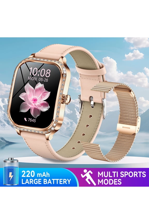 Smart Watches for Women(Answer/Make Call) with Diamonds, 1.75” HD Screen Smartwatch with 100+ Sports Modes IP68 Waterproof Ladies Fitness Watch for iOS Android, 2 Bands