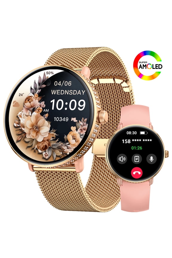 Smart Watches for Women (Answer/Make Calls) with 1.19 HD Screen, Bluetooth Call Smartwatch with 100+ Sports Modes Pedometer Waterproof for iOS/Android Phones with 2 Bands
