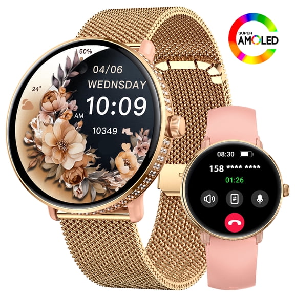 VOPOCO Smart Watches for Women (Answer/Make Calls) with 1.19 HD Screen, Bluetooth Call Smartwatch with 100+ Sports Modes Pedometer Waterproof for iOS/Android Phones with 2 Bands