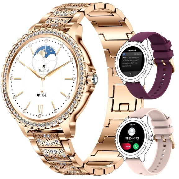 VOPOCO Smart Watches for Women(Answer/Make Calls), 1.32’’ HD Full Touch Screen Smartwatch for iOS Android IP67 Waterproof Watch with 20+ Sports Modes Pedometer 2/3 Straps