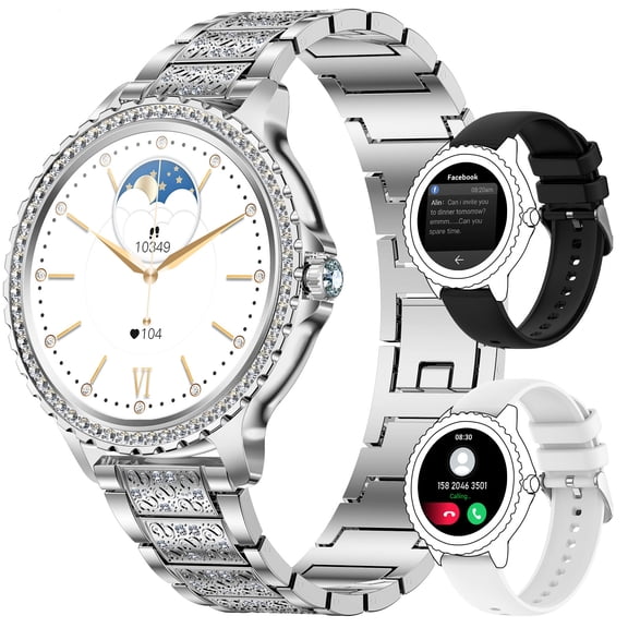 VOPOCO Smart Watches for Women(Answer/Make Calls), 1.32’’ HD Full Touch Screen Smartwatch for iOS Android IP67 Waterproof Watch with 20+ Sports Modes Pedometer 2/3 Straps