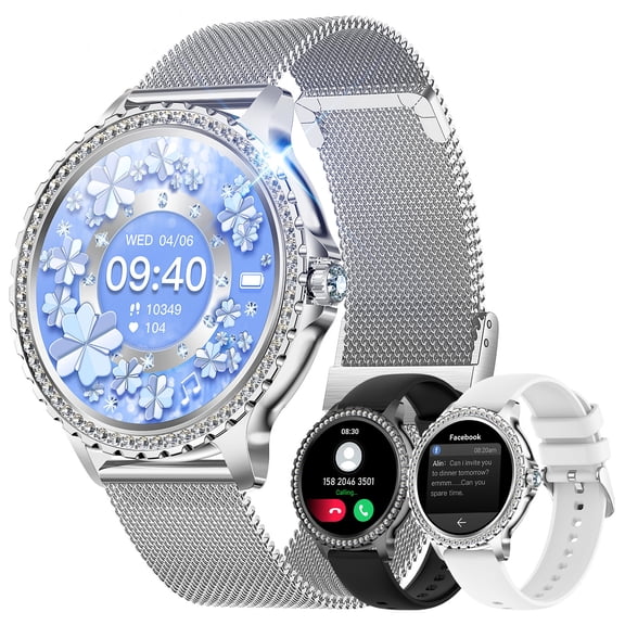 VOPOCO Smart Watches for Women(Answer/Make Calls), 1.32’’ HD Full Touch Screen Smartwatch for iOS Android IP67 Waterproof Watch with 20+ Sports Modes Pedometer 2/3 Straps