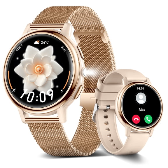 VOPOCO Smart Watches for Women (Answer/Make Calls) with LED Flashlight 1.26" IPS Watch with 100+ Sport Modes Voice/Women's Assistant for iOS/Android Phones