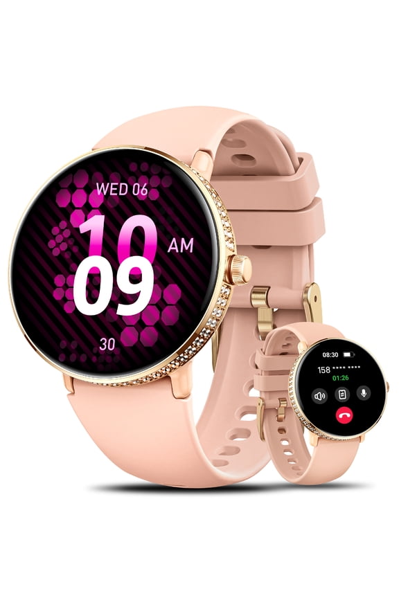 Smart Watches for Women with Diamonds (Make/Answer Call) 1.19" AMOLED Screen Fitness Tracker 100+ Sport Modes Waterproof Smartwatch with Various Dials for iOS Android Phone