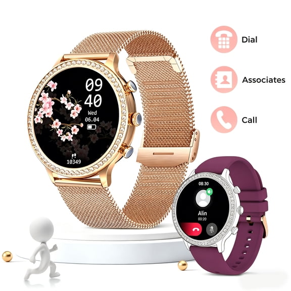 VOPOCO Smart Watches for Women with Diamonds (Make/Answer Call) 1.32" Screen Tracker with 20 Sport Modes Stylish Smartwatch with Multiple Dials Compatible with iOS Android Phones