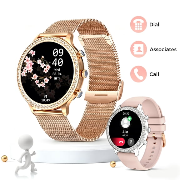 VOPOCO Smart Watches for Women with Diamonds (Make/Answer Call) 1.32" Screen Tracker with 20 Sport Modes Stylish Smartwatch with Multiple Dials Compatible with iOS Android Phones