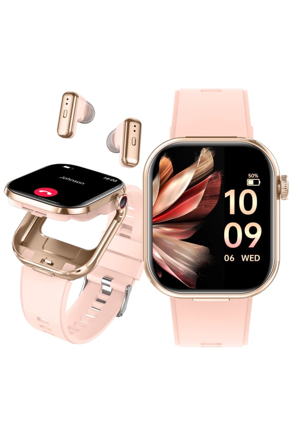 Smart Watches for Women with Earbuds Inside (Answer/Make Call), 2.02" Fitness Tracker with Exercise Monitor, Ultra-long Standby Waterproof with Sleep Record for iOS Android