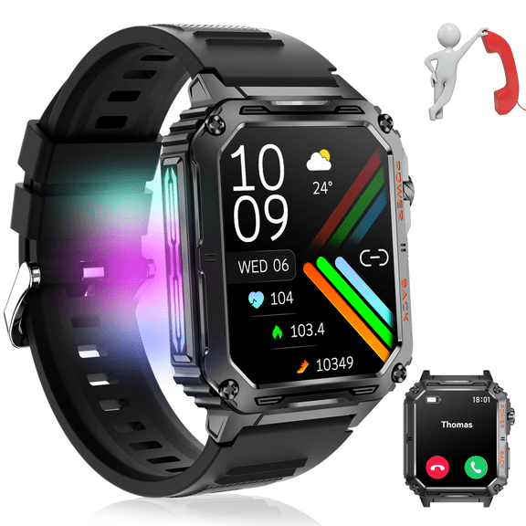 VOPOCO Smart Watches for Men with 8 LED Light Effect(Answer/Make Call) 100+ Sports Mode Fitness Tracker Watch 1.91" HD Smartwatch for iOS Android
