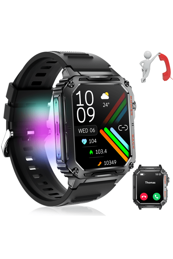 Smart Watches for Men with 8 LED Light Effect(Answer/Make Call) 100+ Sports Mode Fitness Tracker Watch 1.91" HD Smartwatch for iOS Android