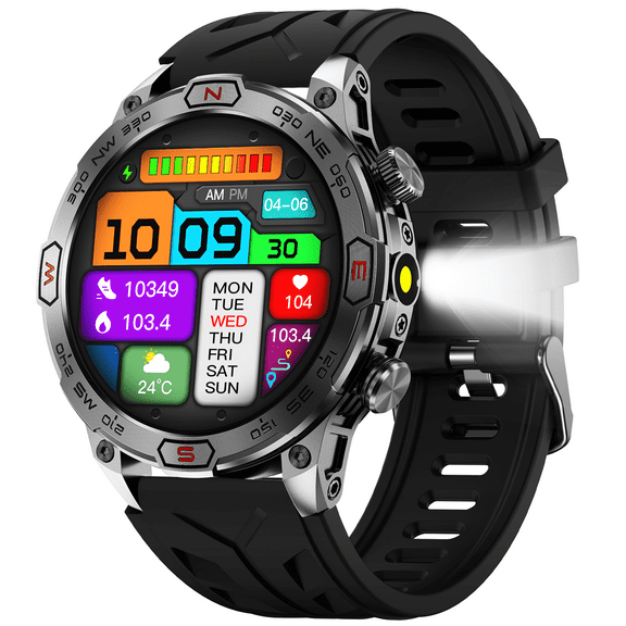 VOPOCO Smart Watches for Men with LED Flashlight, 1.43" AMOLED Smartwatch with Compass, 100+ Sports Modes Fitness Tracker, for Android iOS