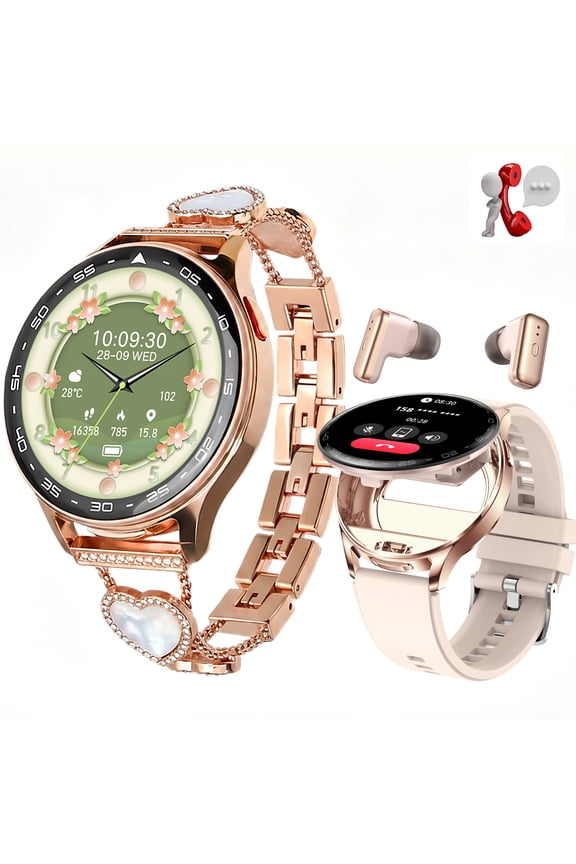 Smartwatch for Women with Earbuds  Make & Answer Calls, 1.39" IPS Touch Screen Fitness Tracker, Multi-Sport Modes, Waterproof Smart Watch for iOS & Android