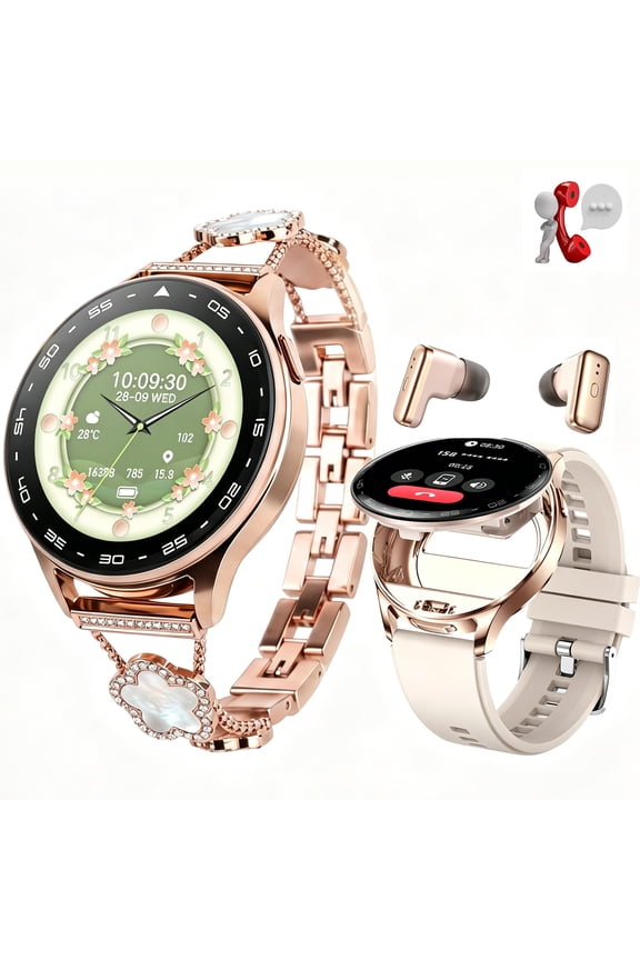 Smartwatch for Women with Earbuds  Make & Answer Calls, 1.39" IPS Touch Screen Fitness Tracker, Multi-Sport Modes, Waterproof Smart Watch for iOS & Android